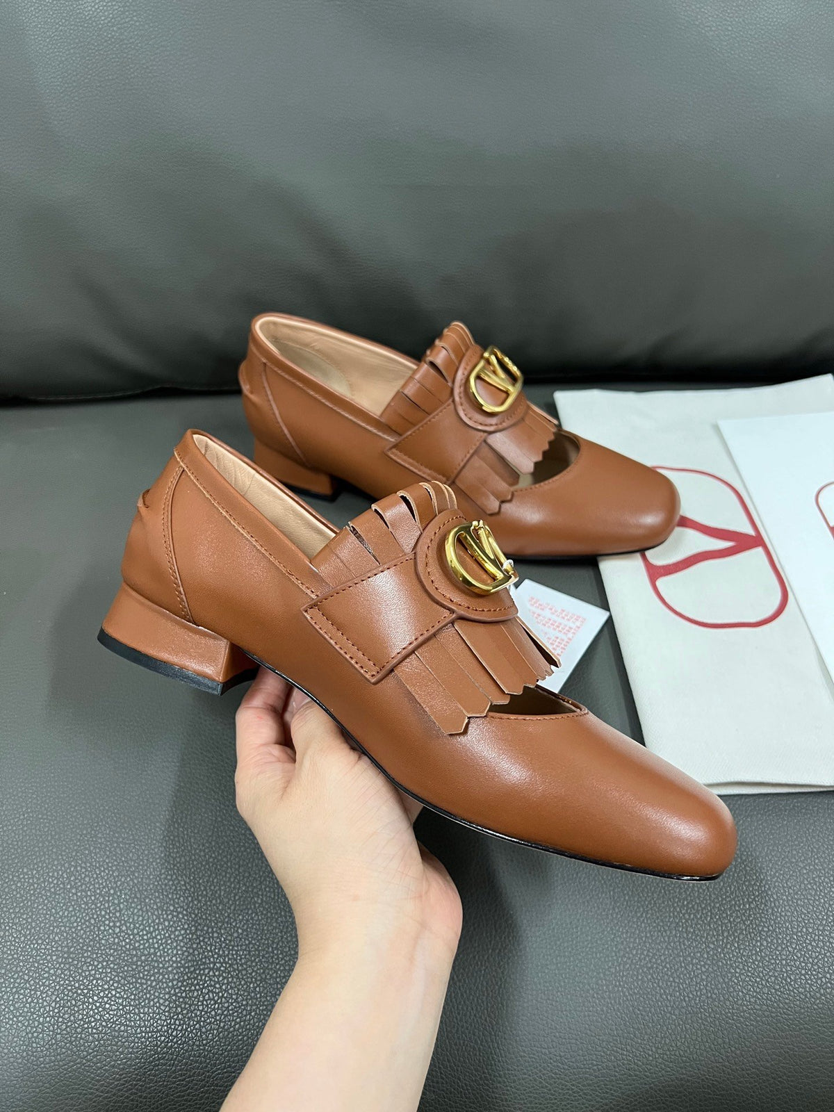 Valentino Women Brown Leather Loafers
