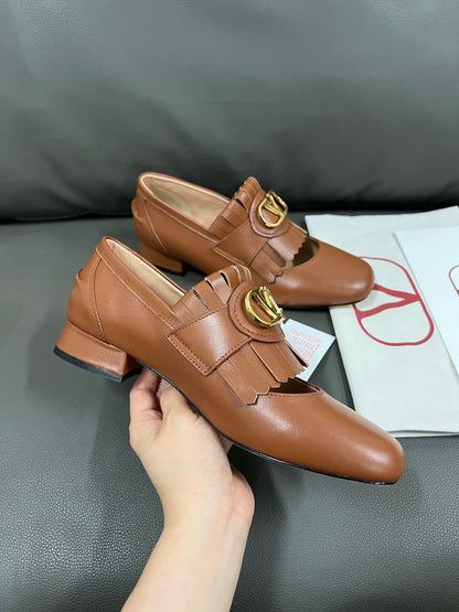 Valentino Women Brown Leather Loafers