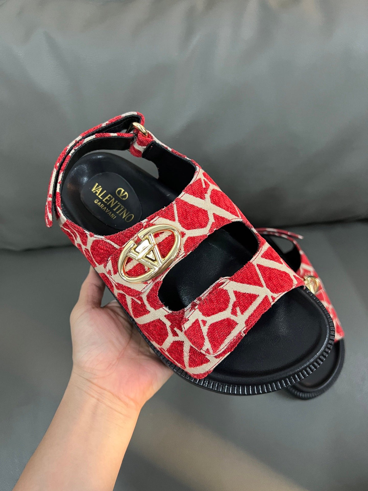 Valentino Women Red Patterned Fabric Sandals