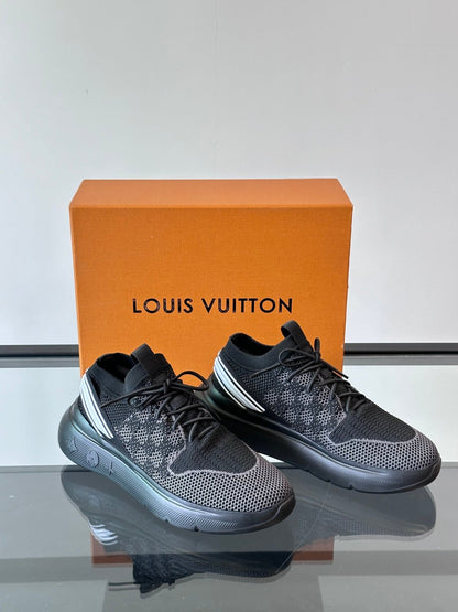 LV Men Black Knit Fabric Sneakers