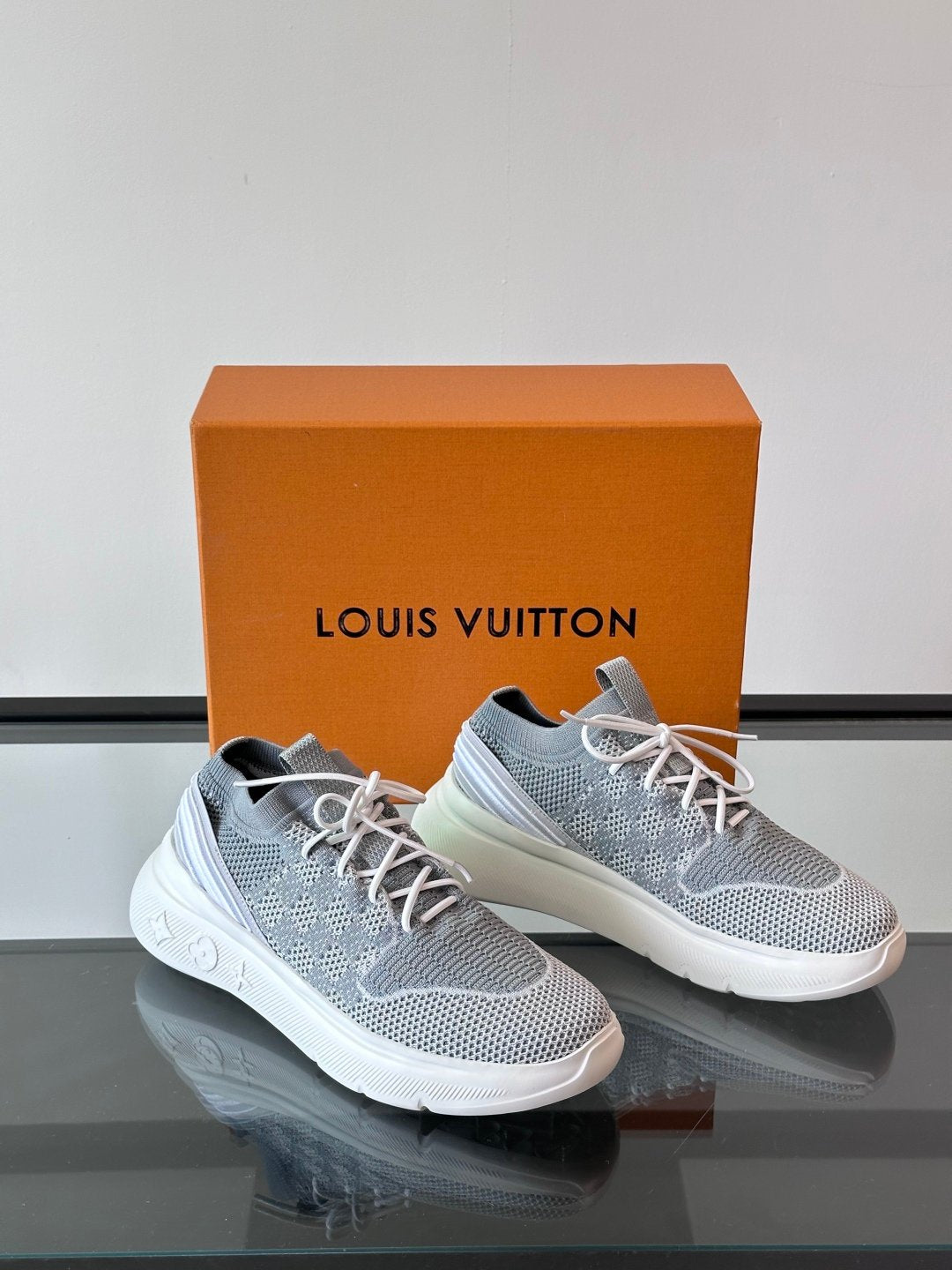 LV Men Grey Knit Fabric Sneakers