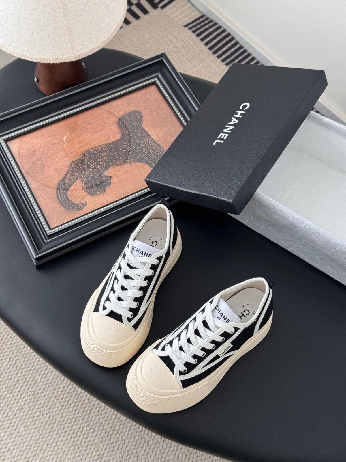 Chanel Women Black Canvas Contrast Rubber Sneakers