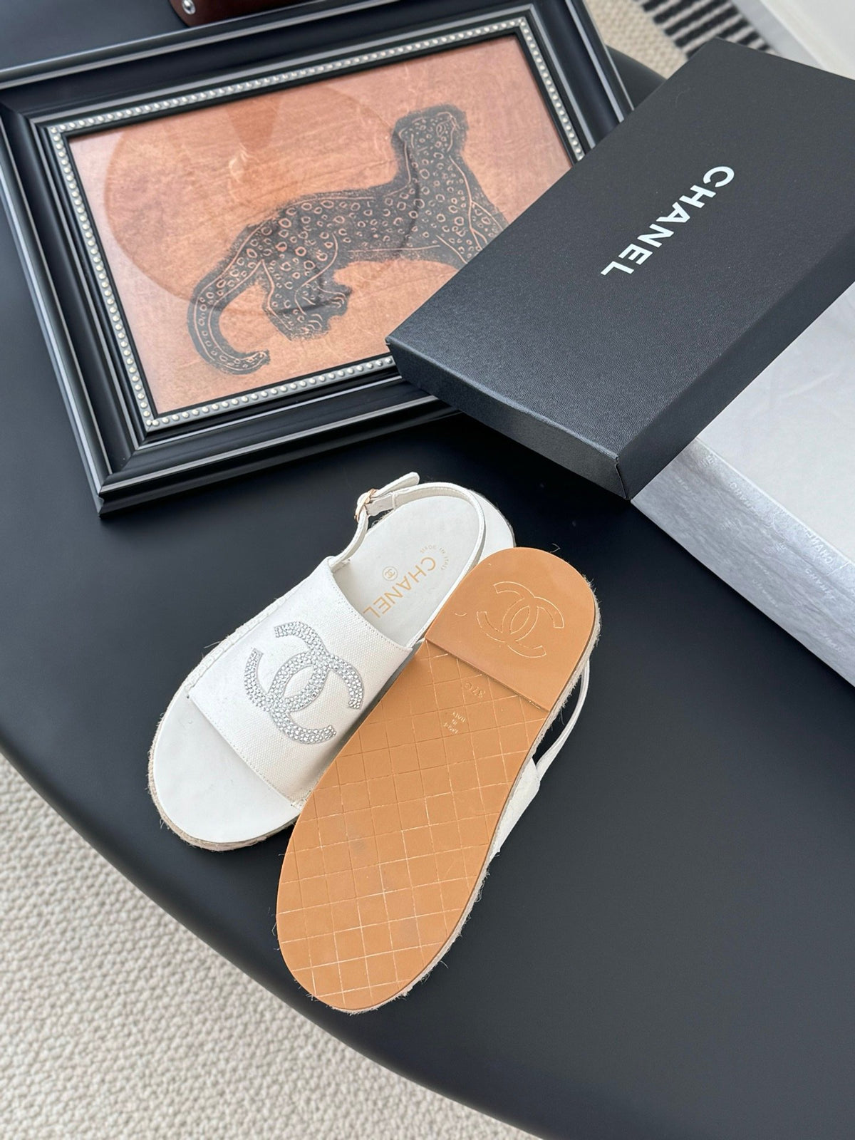 Chanel Women White Canvas Espadrille Sandals