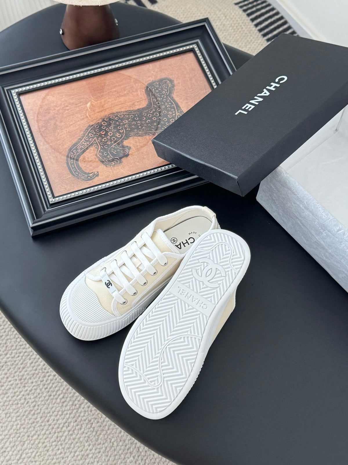 Chanel Women White Canvas Lace-Up Sneakers