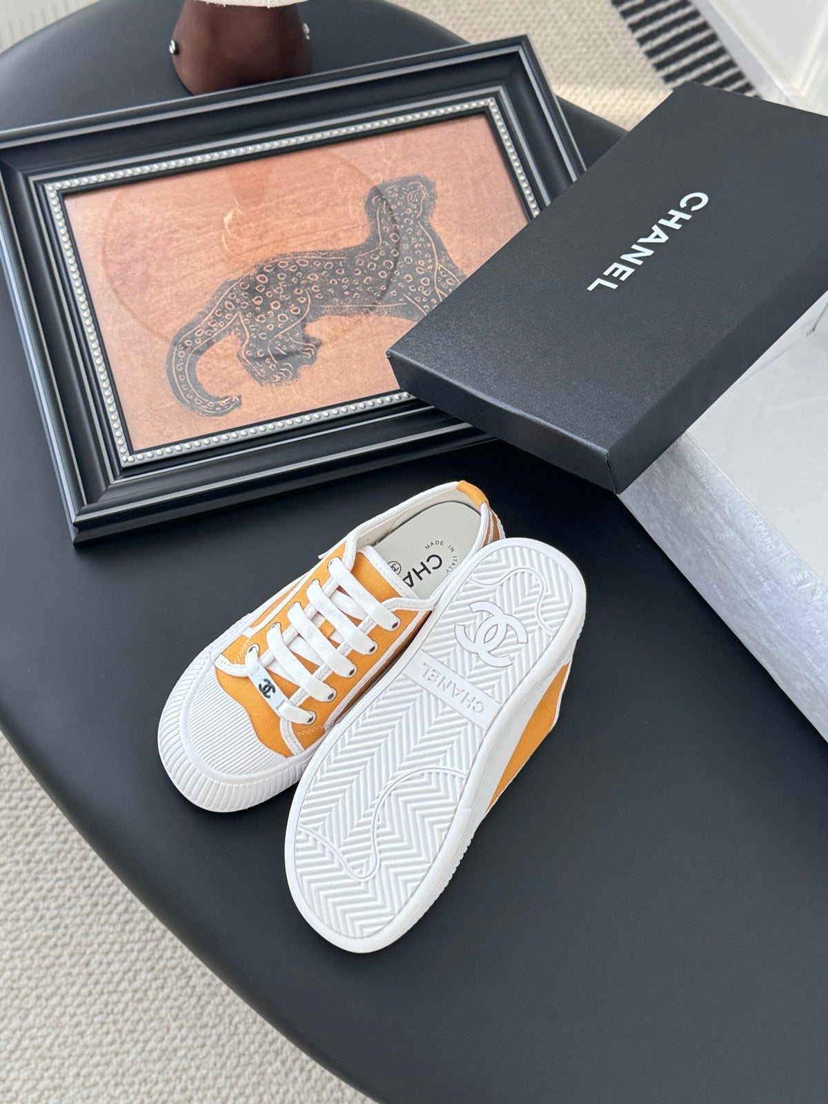 Chanel Women Yellow Canvas And Rubber Sneakers