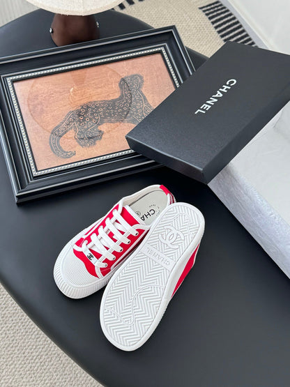Chanel Women Red Canvas And Rubber Sneakers