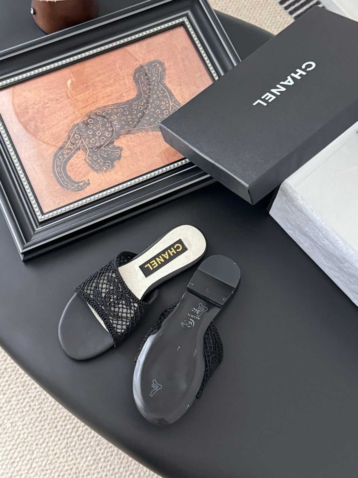 Chanel Women Black Mesh Slide Sandals