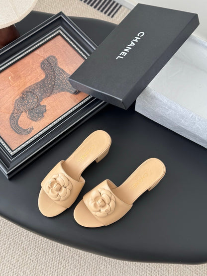 Chanel Women Beige Leather Mules