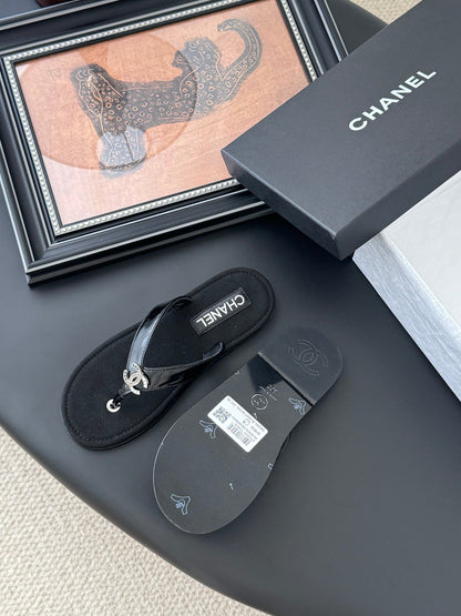 Chanel Women Black Patent Leather Sandals