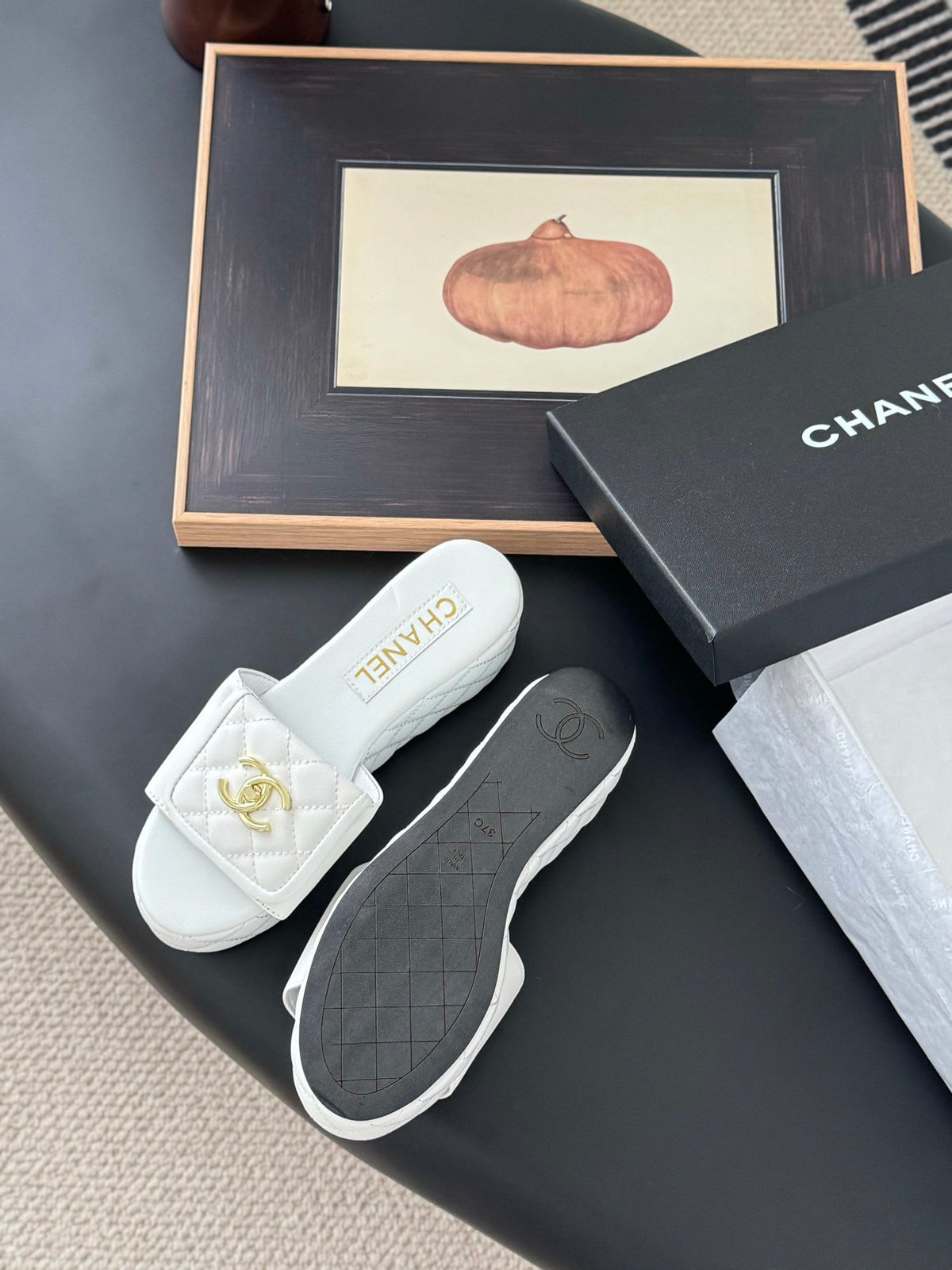 Chanel Women White Quilted Leather Slides