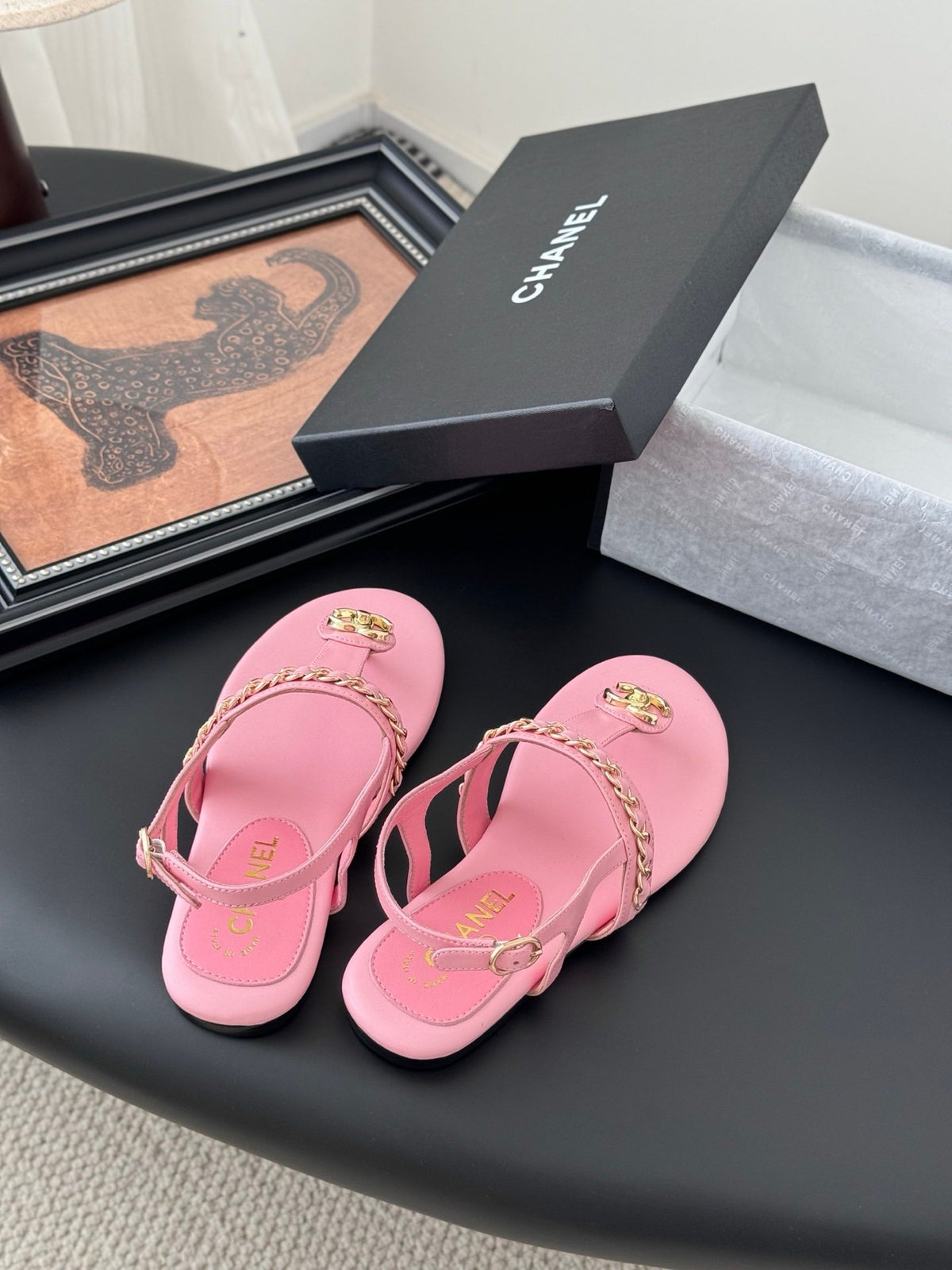 Chanel Women Pink Leather Sandals