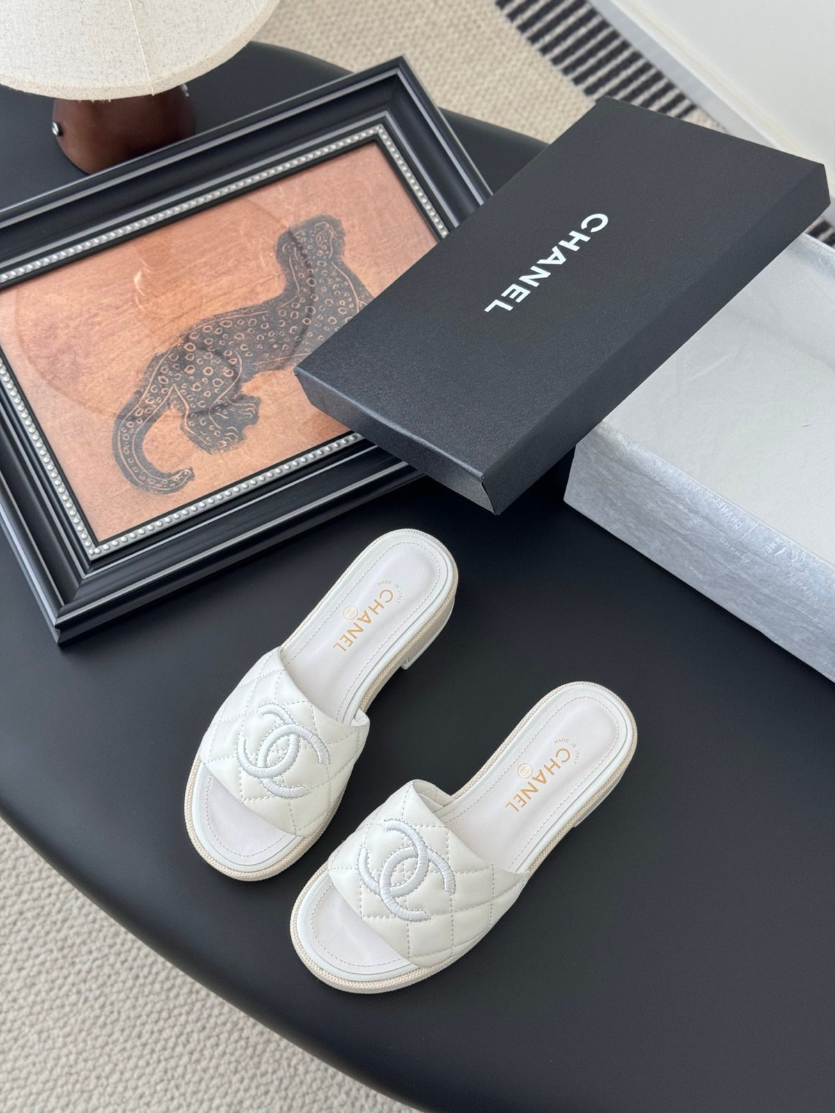 Chanel Women White Quilted Leather Slides