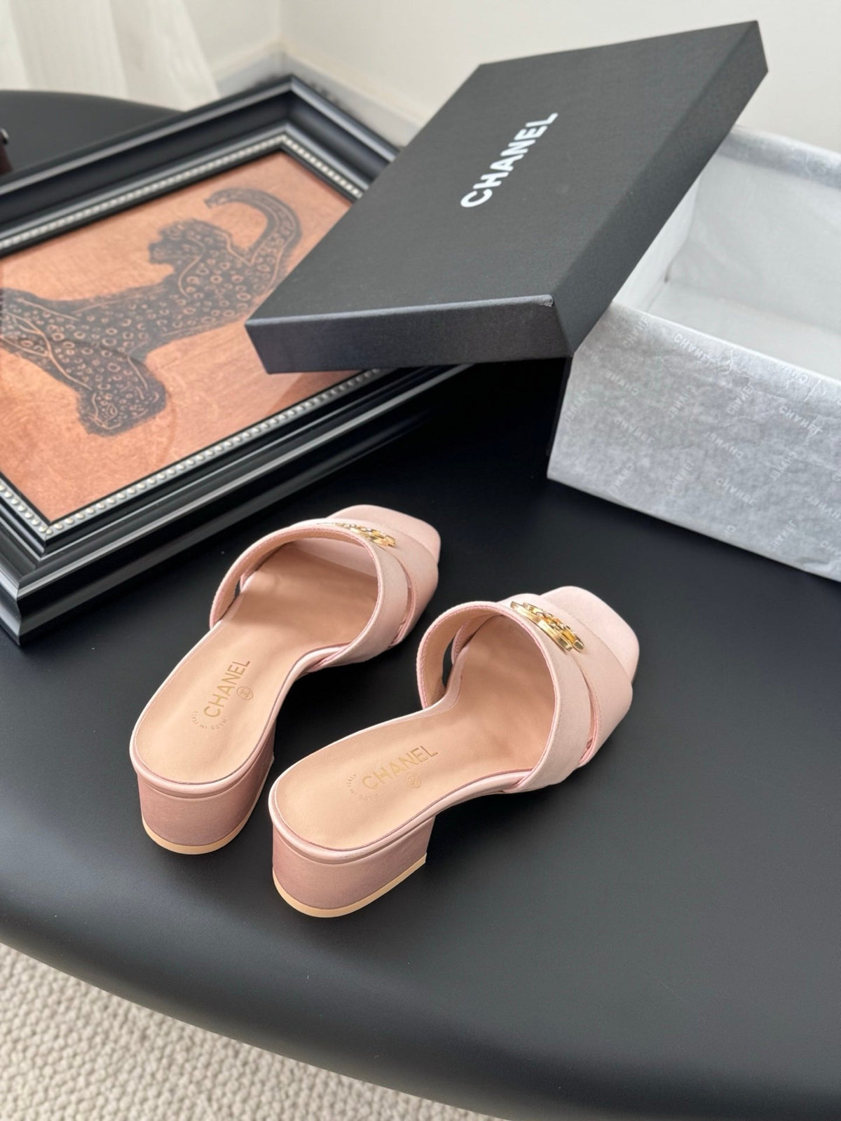 Chanel Women Light Pink Satin Mules