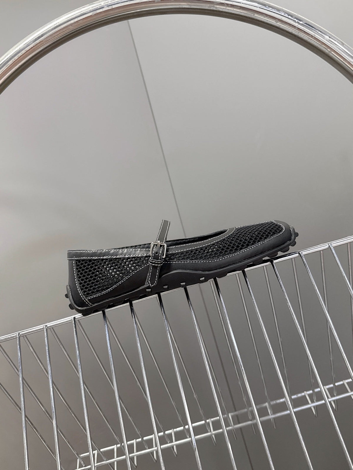Hermes Women Black Mesh Leather Mary Janes