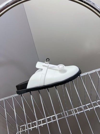 Hermes Women White Leather Mules