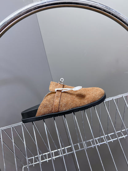 Hermes Women Brown Haircalf Leather Slippers
