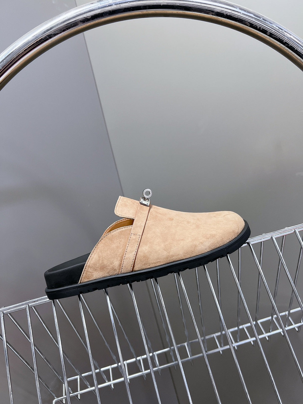 Hermes Women Beige Suede Leather Slippers