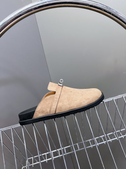 Hermes Women Beige Suede Leather Slippers