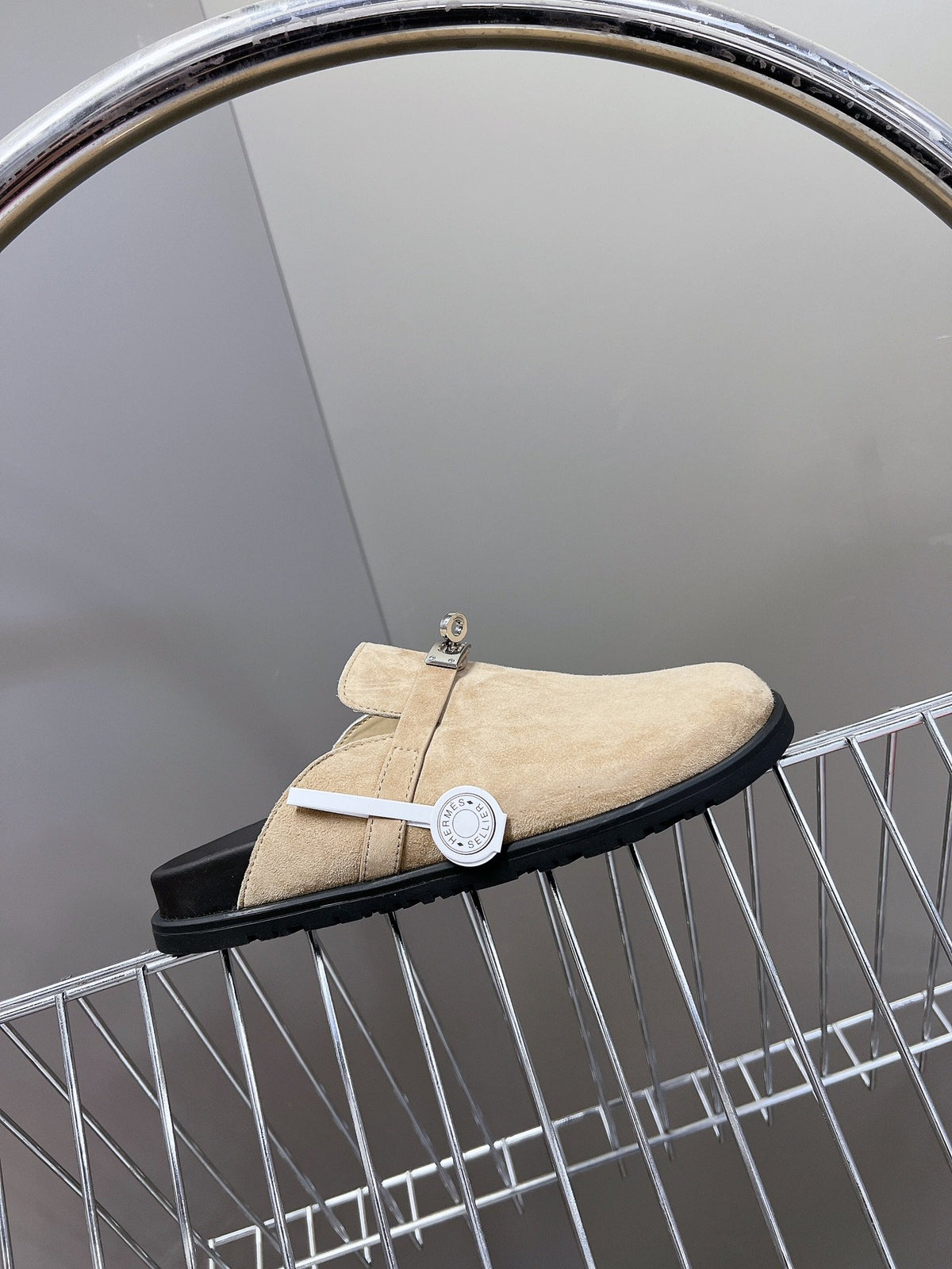 Hermes Women Beige Suede Mules