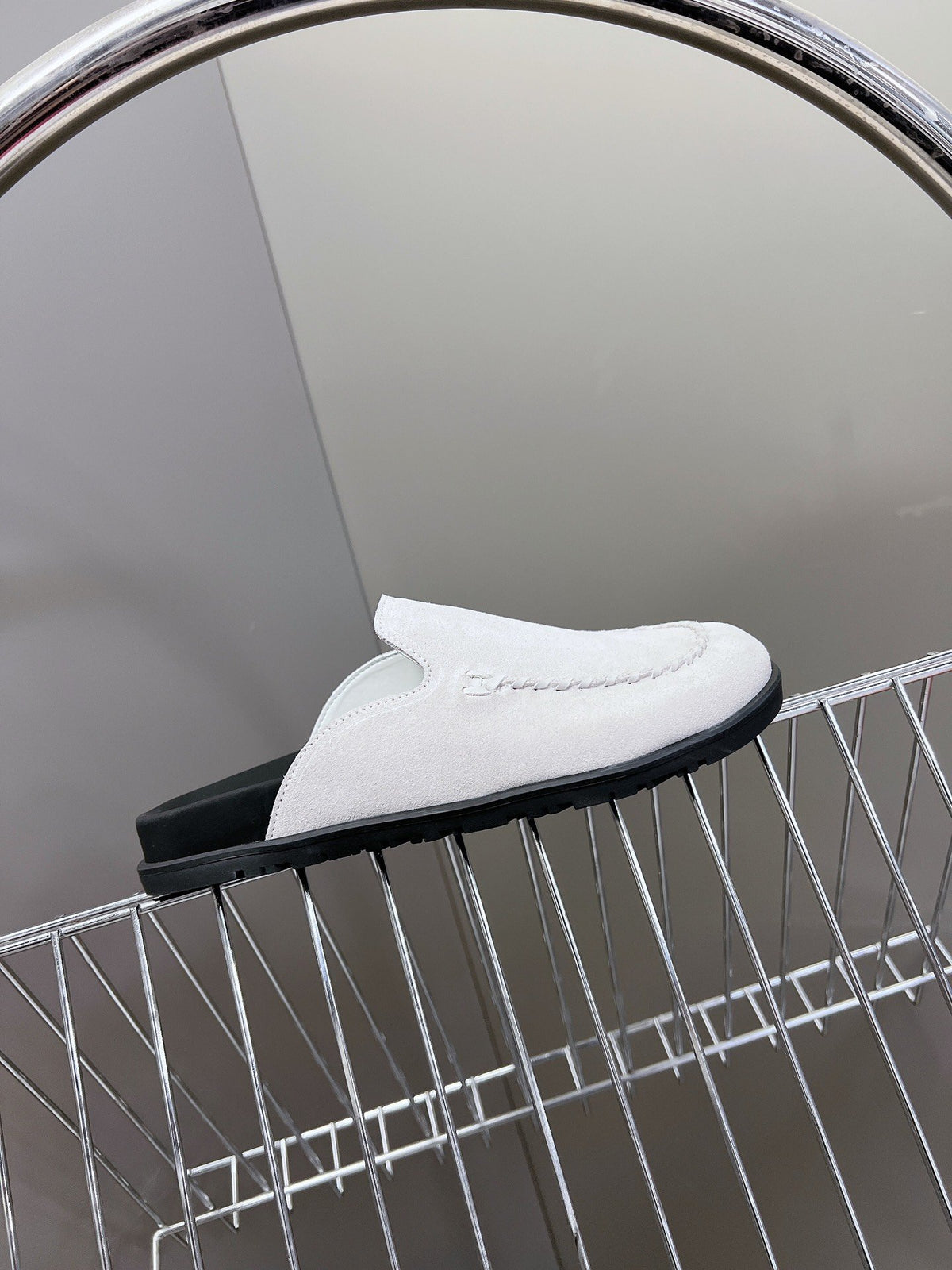 Hermes Women White Suede Leather Slippers