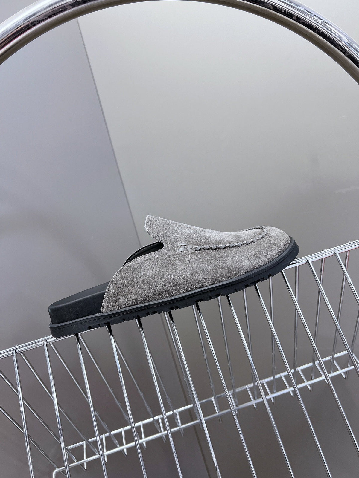 Hermes Women Gray Suede Slip-On Loafers