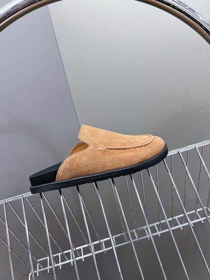 Hermes Women Tan Suede Slippers
