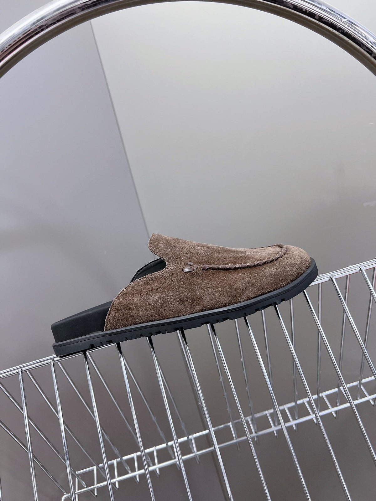 Hermes Women Brown Suede Slippers