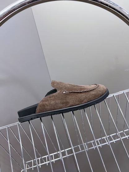 Hermes Women Brown Suede Slippers