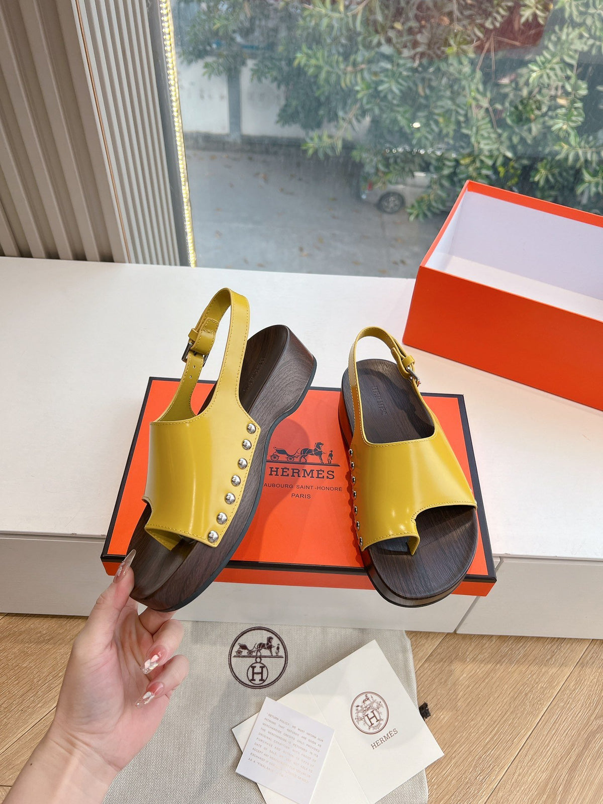 Hermes Women Yellow Leather Sandals