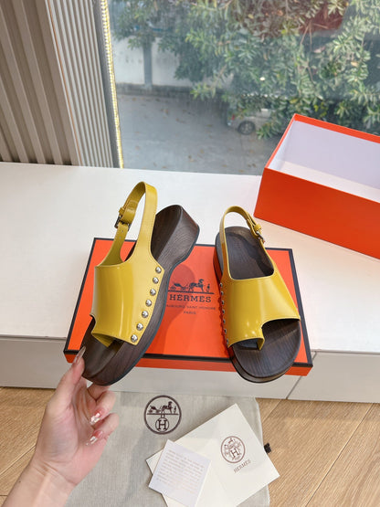 Hermes Women Yellow Leather Sandals