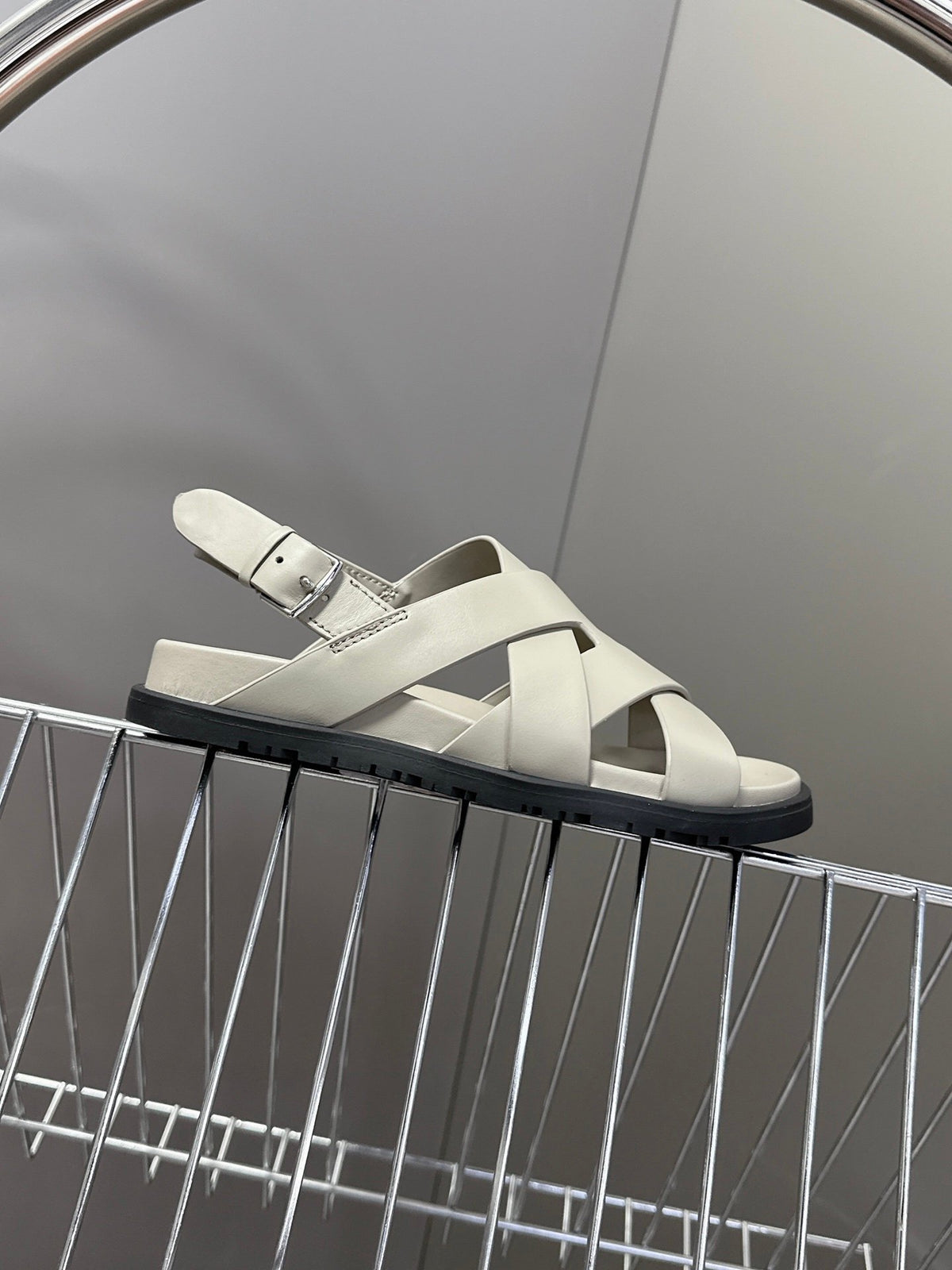 Hermes Women Light Gray Leather Sandals