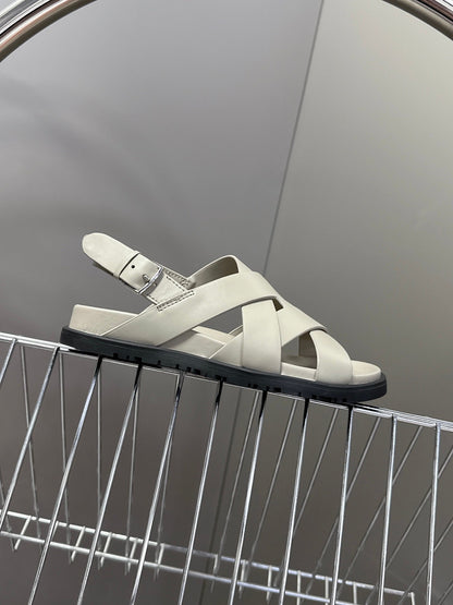 Hermes Women Light Gray Leather Sandals