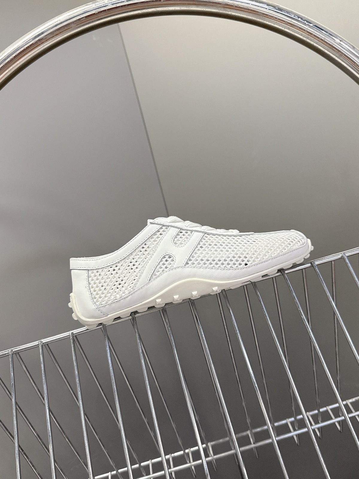 Hermes Women White Mesh Leather Sneakers
