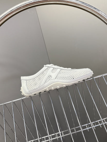 Hermes Women White Mesh Leather Sneakers