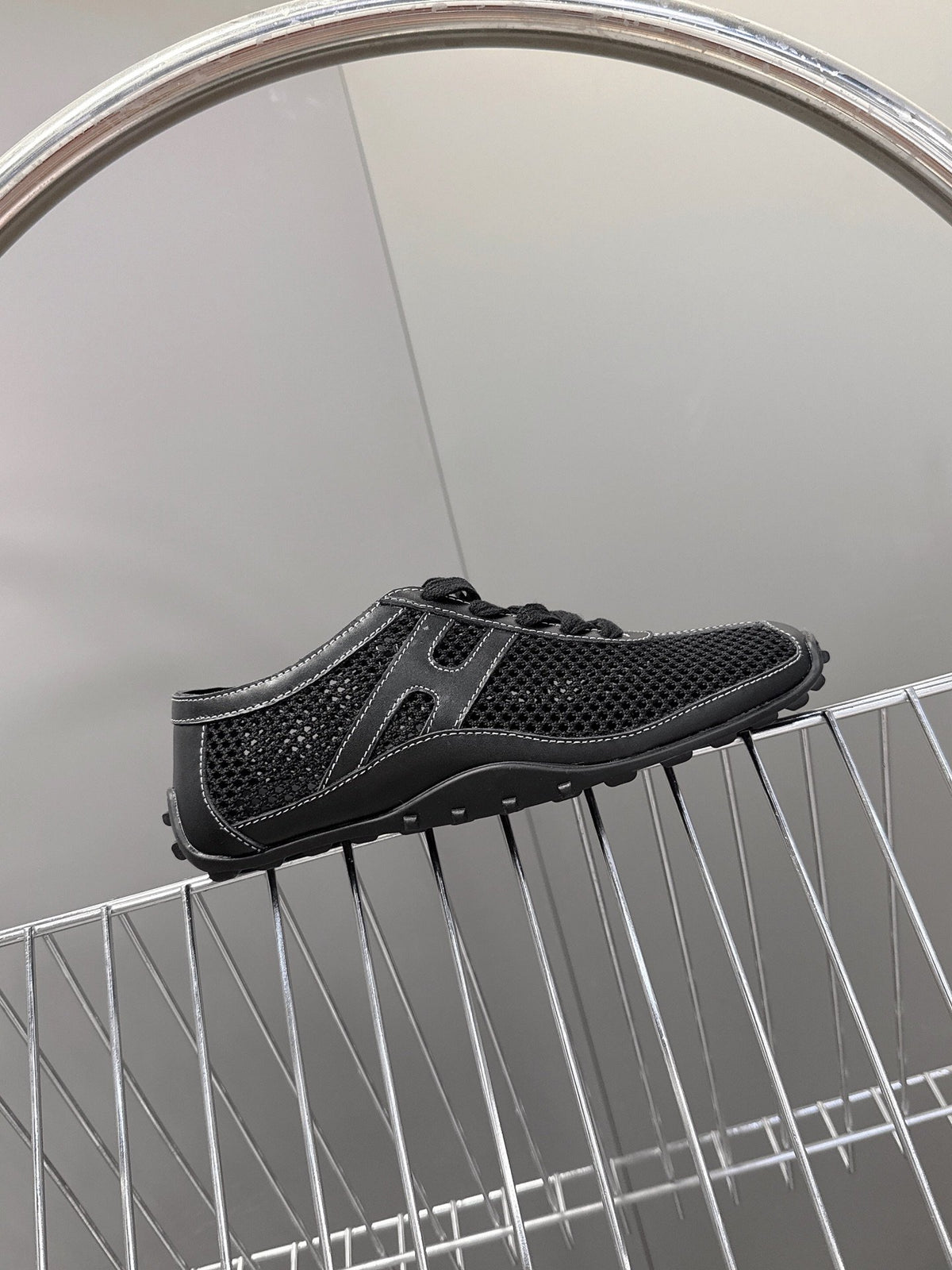 Hermes Women Black Mesh Leather Sneakers