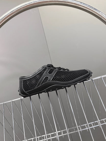 Hermes Women Black Mesh Leather Sneakers