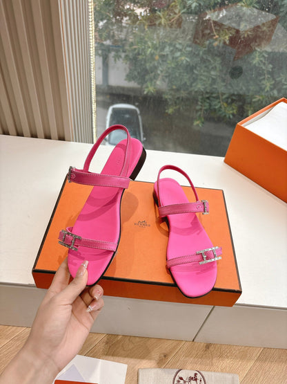 Hermes Women Pink Leather Sandals