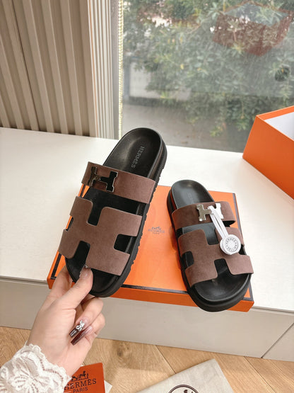 Hermes Women Brown Suede Sandals