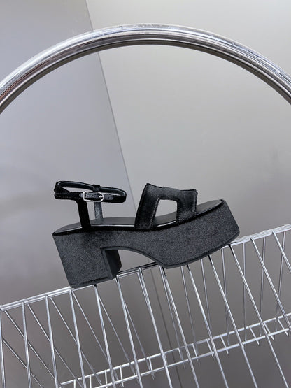 Hermes Women Black Suede Leather Sandals