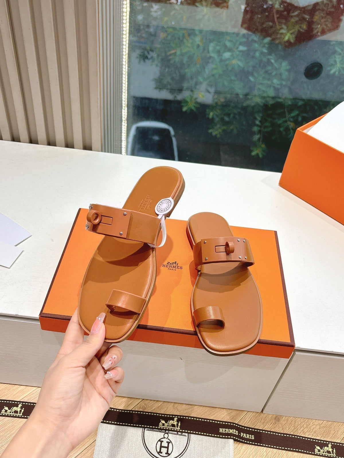 Hermes Women Tan Leather Sandals