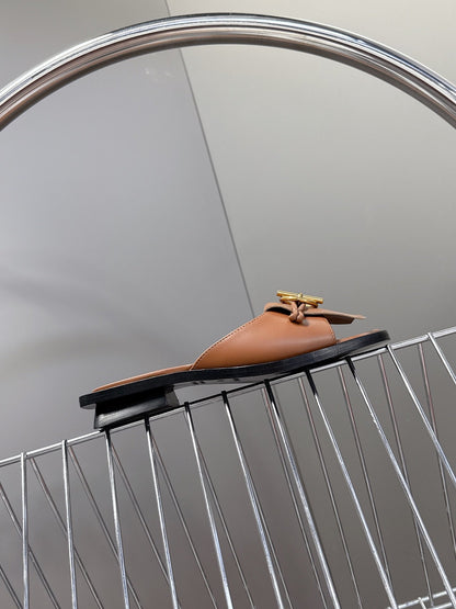 Hermes Women Brown Leather Flat Mules
