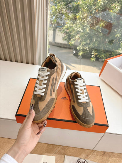 Hermes Women Brown Suede Sneakers