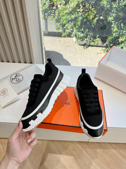 Hermes Women Black Mesh And Leather Sneakers