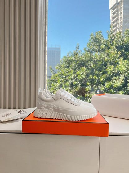 Hermes Women White Mesh And Leather Sneakers