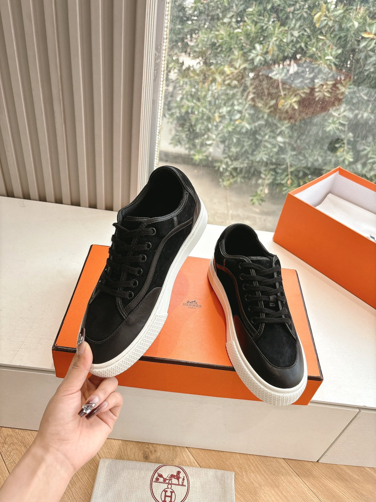 Hermes Women Black Suede Leather Sneakers