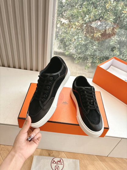 Hermes Women Black Suede Leather Sneakers