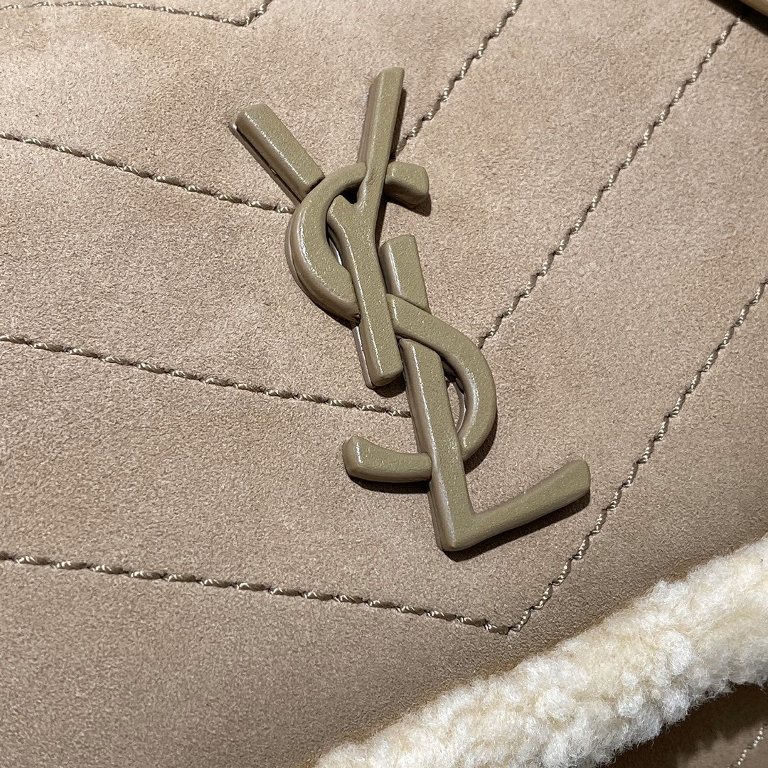 Saint Laurent Medium Niki Shoulder Bag in Tan/Cream Nubuck and Shearling Brown Beige