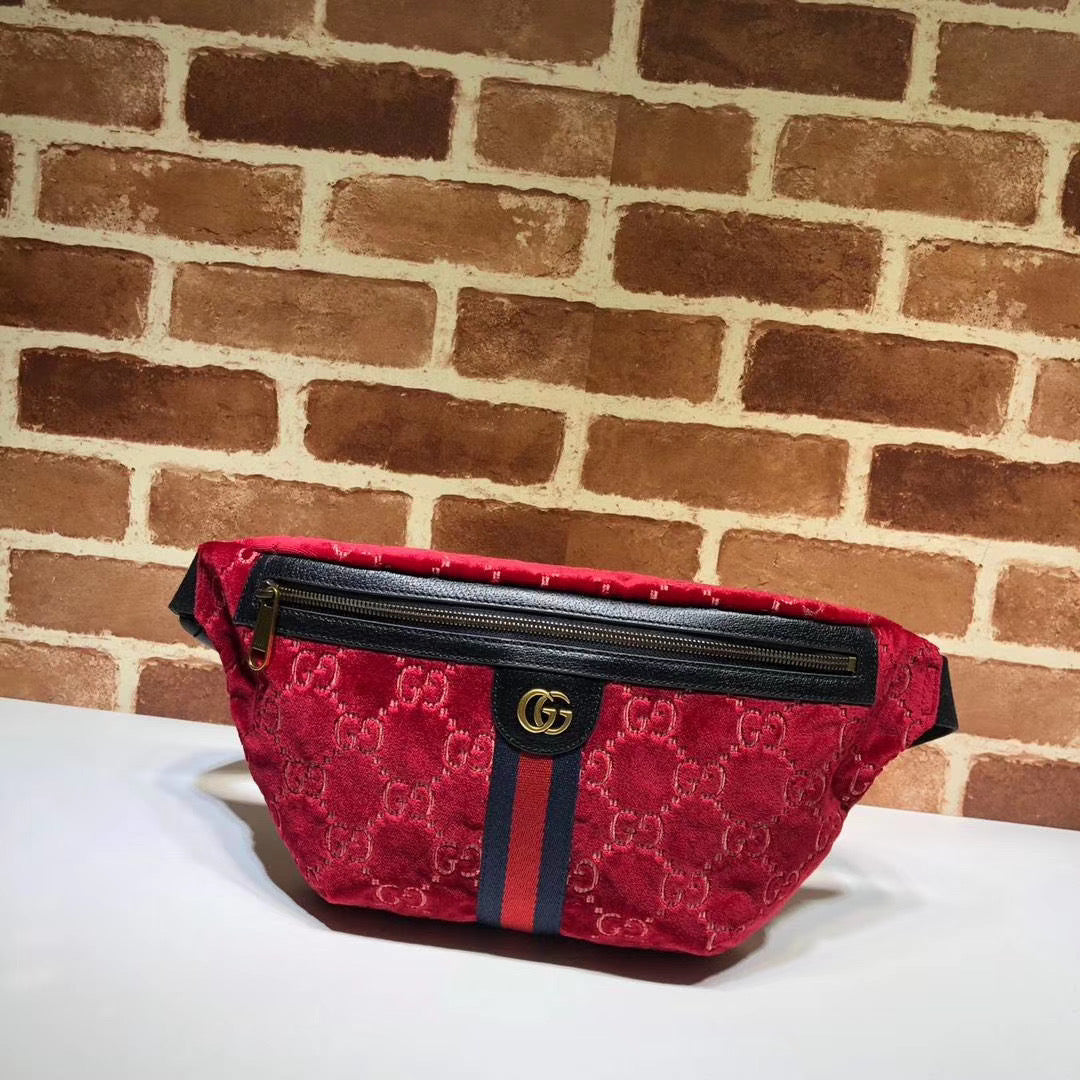Gucci Belt Bag GG Velvet Blue in Velvet with Brass-tone