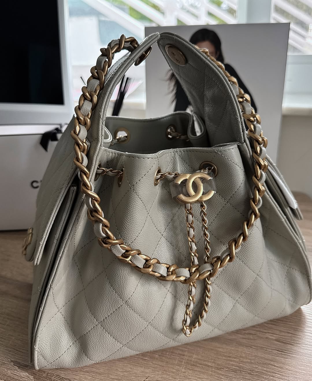 Chanel Small 25 Grey with Gold Hardware