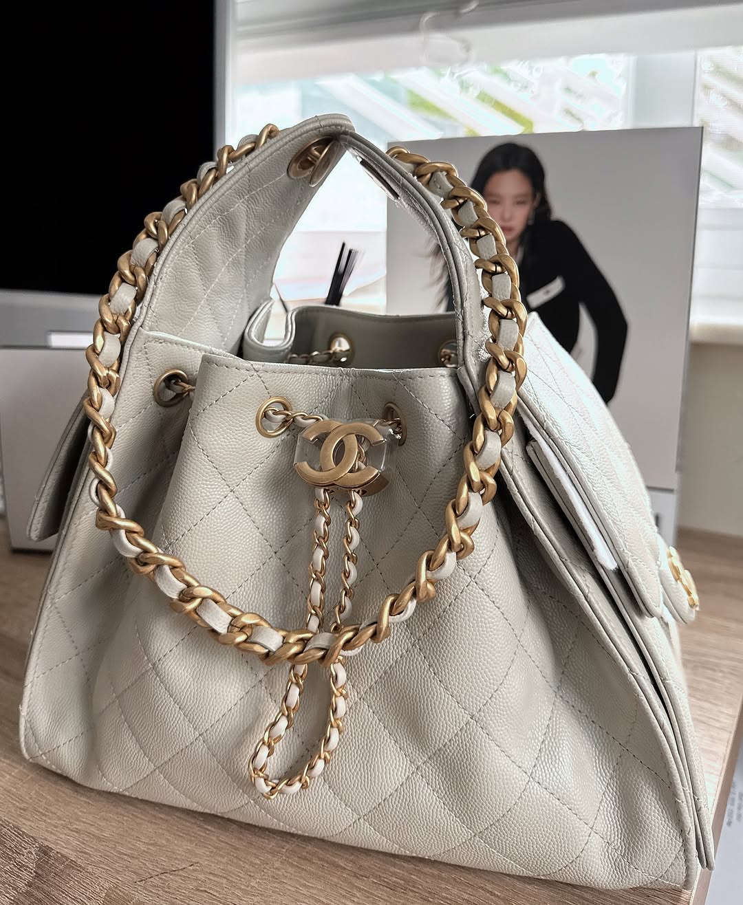 Chanel Small 25 Grey with Gold Hardware